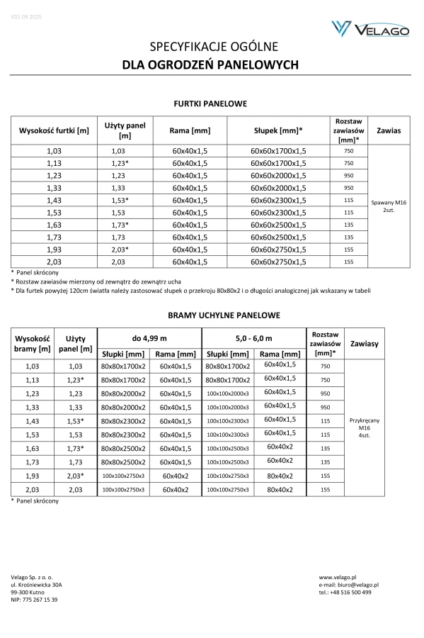 SPECYFIKACJE OGÓLNE PALISADA BRAMA DWUSKRZYDŁOWA PRZESUWNA FURTKA TORRE